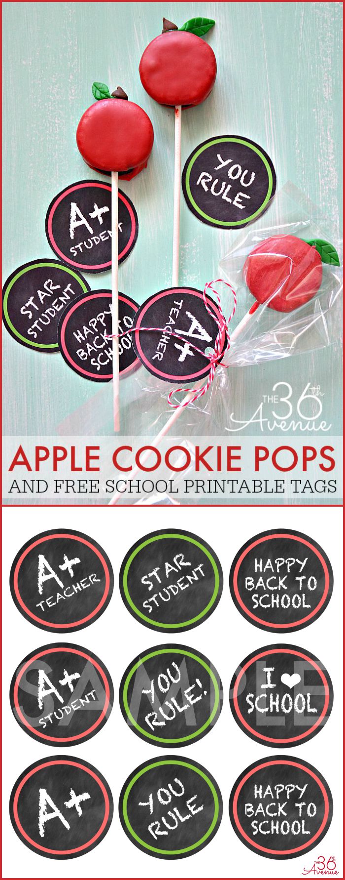 Back to School - Apple Oreo Pops and Free Printables at the36thavenue.com Pin it now and make it later!
