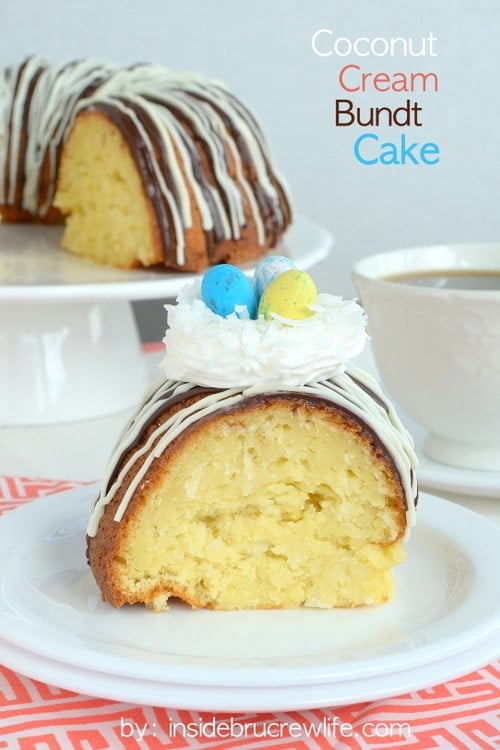 Coconut Cream Bundt Cake - the coconut flavor in this delicious cake shines through.  The extra topping makes it so pretty!