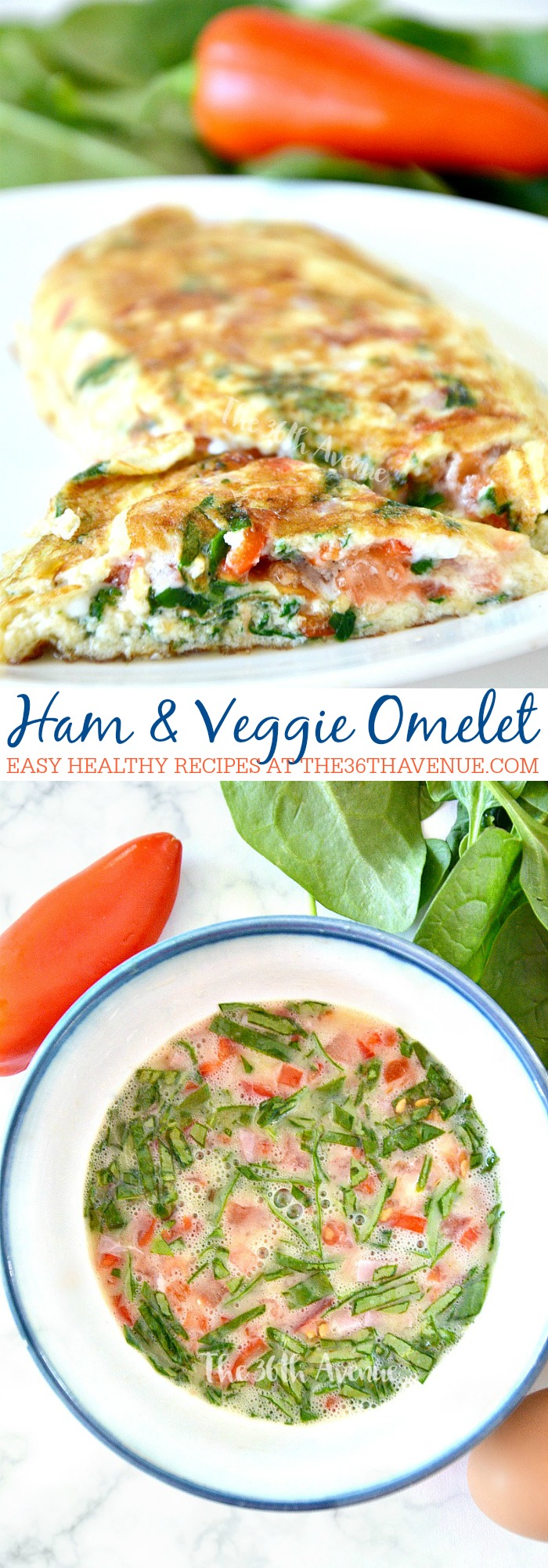 Ham and Vegetable Omelet Recipe. Easy and delicious veggie omelet under two hundred calories.