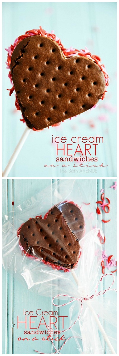 Heart Ice Cream Sandwiches. Delicious and easy Valentine's Day dessert.