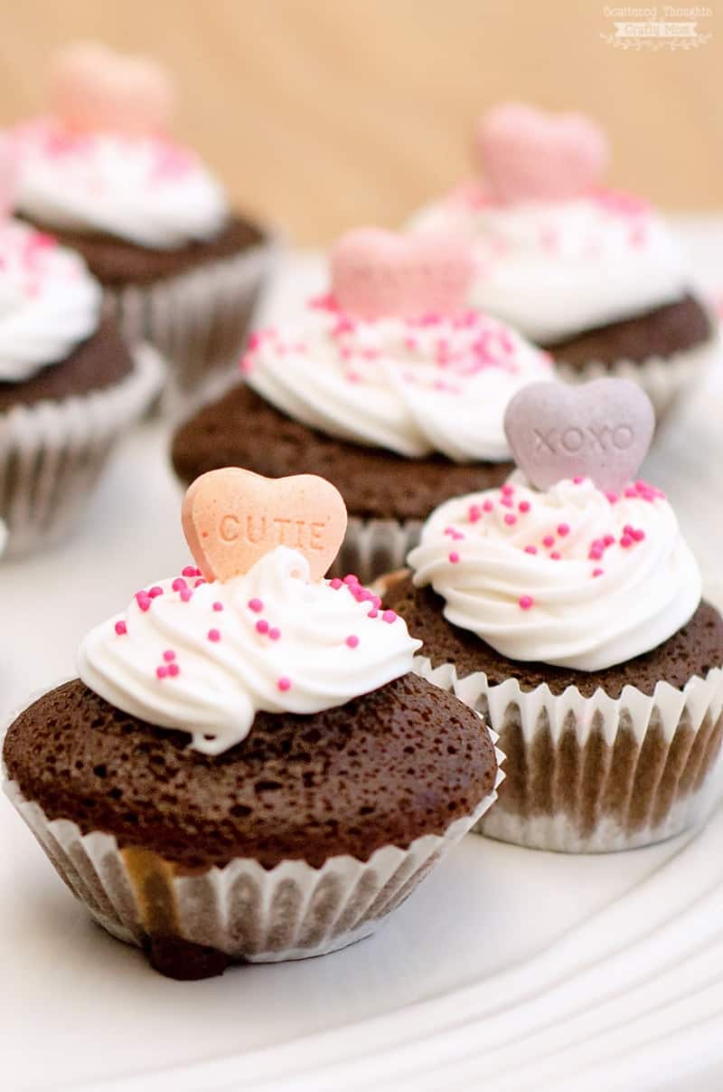 Mini Conversation Heart Cupcakes. The perfect little treat for your next Valentine's Day Party!