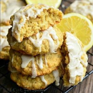 Soft Oatmeal Cookies with Lemon Vanilla Glaze