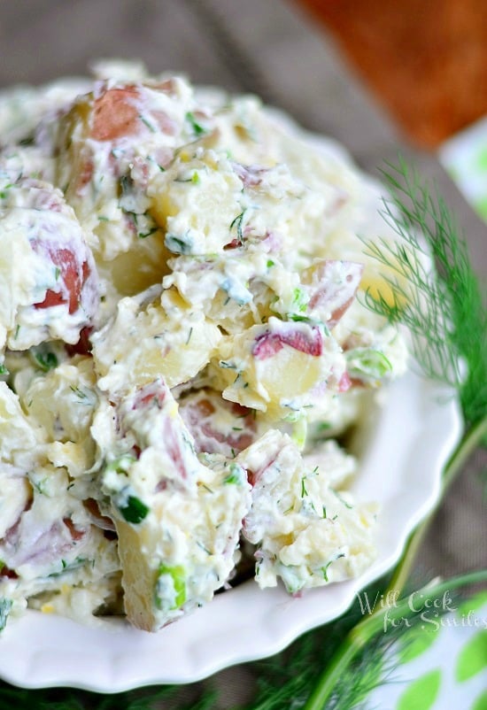 Parmesan Herb Potato Salad, amazing side dish for any barbeque! from willcookforsmiles.com